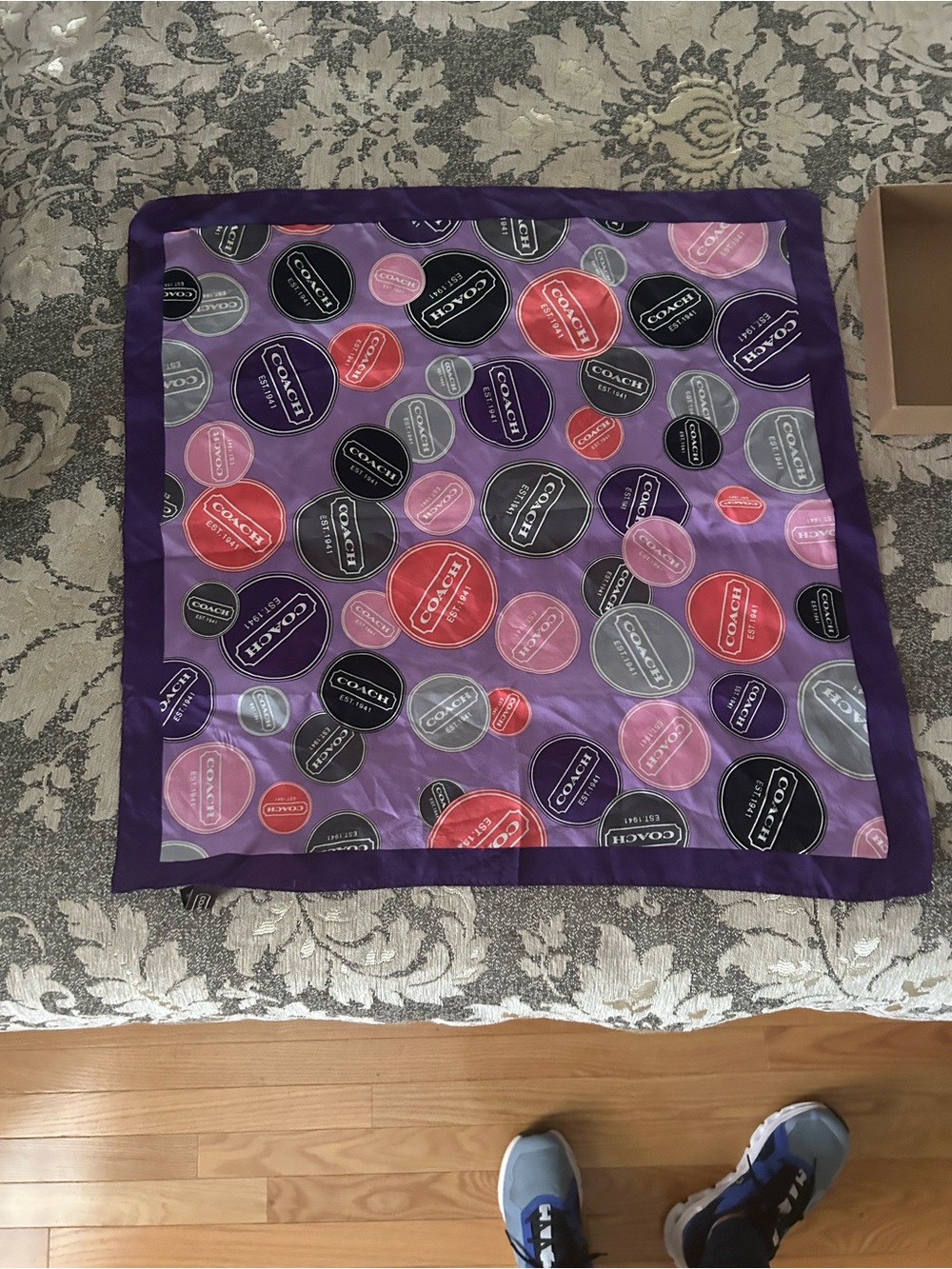 Coach Purple Logo Silk Scarf 100% Silk  Square 20.5x20.5